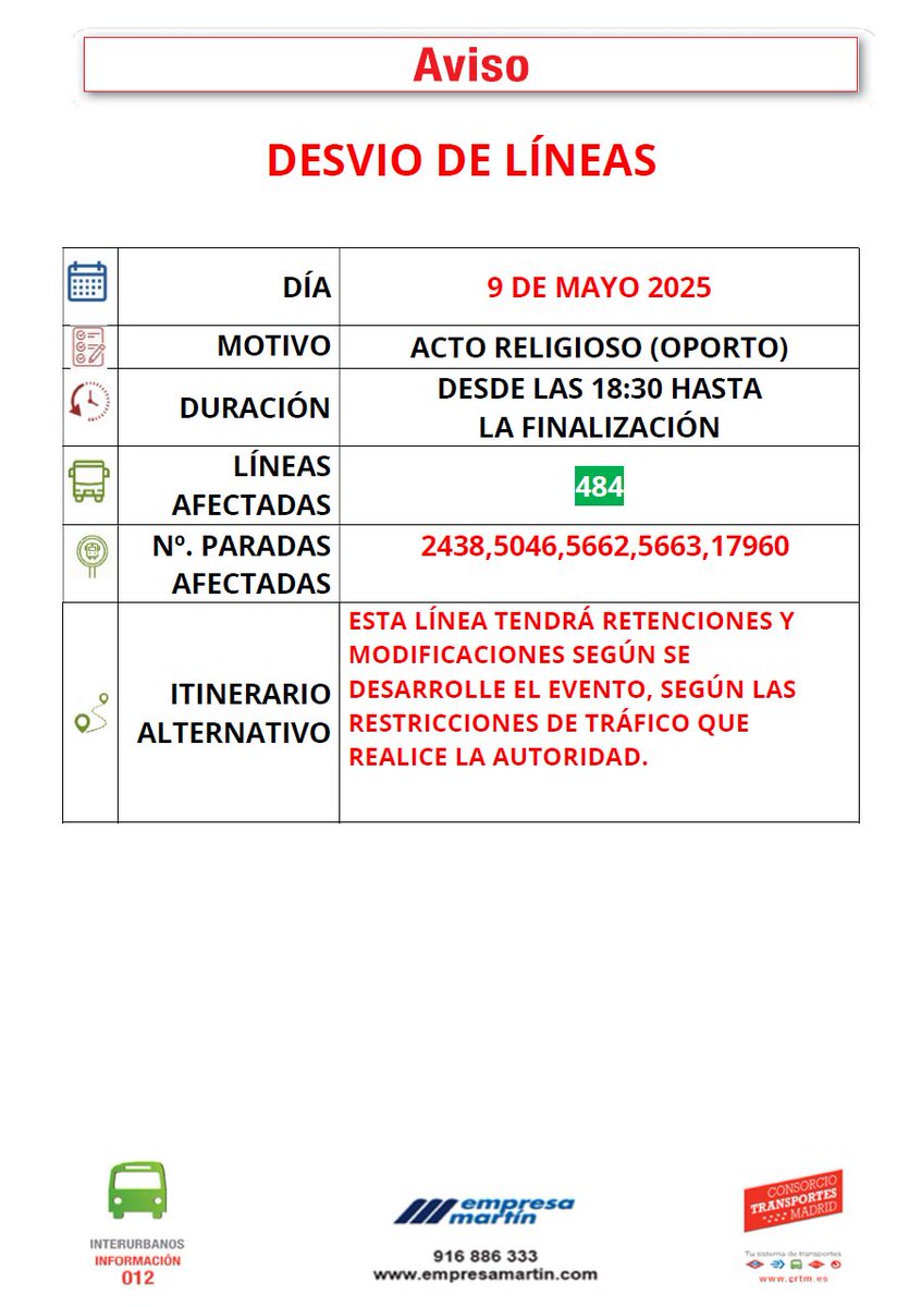 ⚠️ AVISO IMPORTANTE ⚠️

Desvío en la línea 484 por acto religioso en Oporto.

🗓️ 9 de mayo
🕡 Desde las 18:30 hasta la finalización

Disculpen las molestias.