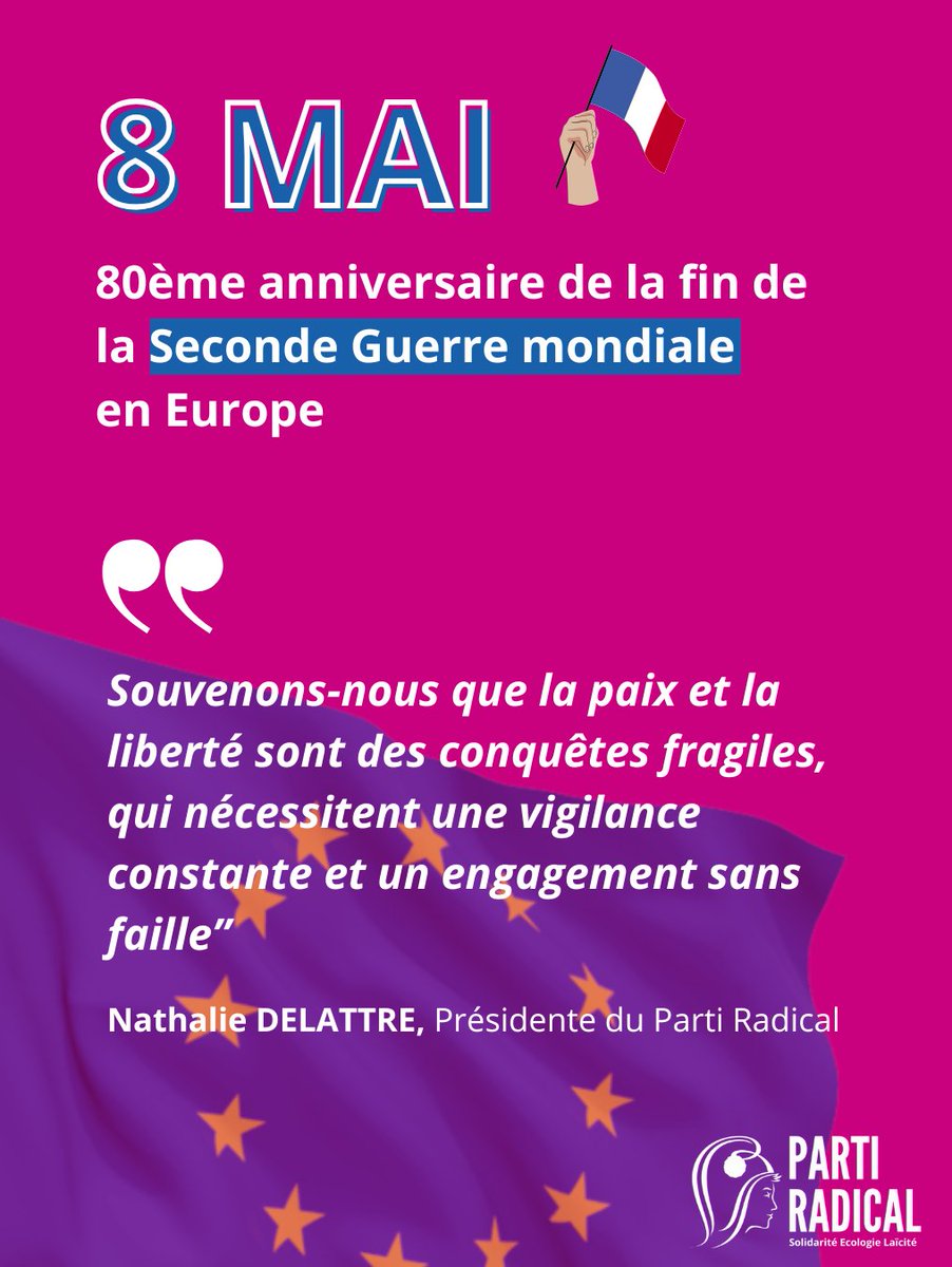 Parti Radical (@partiradical) on Twitter photo 📣"Commémorations du #8mai1945 : le <a href="/PartiRadical/">Parti Radical</a> rend hommage aux combattants pour la liberté et appelle à l’unité nationale et européenne face aux défis mondiaux". #devoirdememoire 🇫🇷🇪🇺
Retrouvez le communiqué sur bit.ly/3YA8WjX 📣"Commémorations du #8mai1945 : le <a href="/PartiRadical/">Parti Radical</a> rend hommage aux combattants pour la liberté et appelle à l’unité nationale et européenne face aux défis mondiaux". #devoirdememoire 🇫🇷🇪🇺
Retrouvez le communiqué sur bit.ly/3YA8WjX