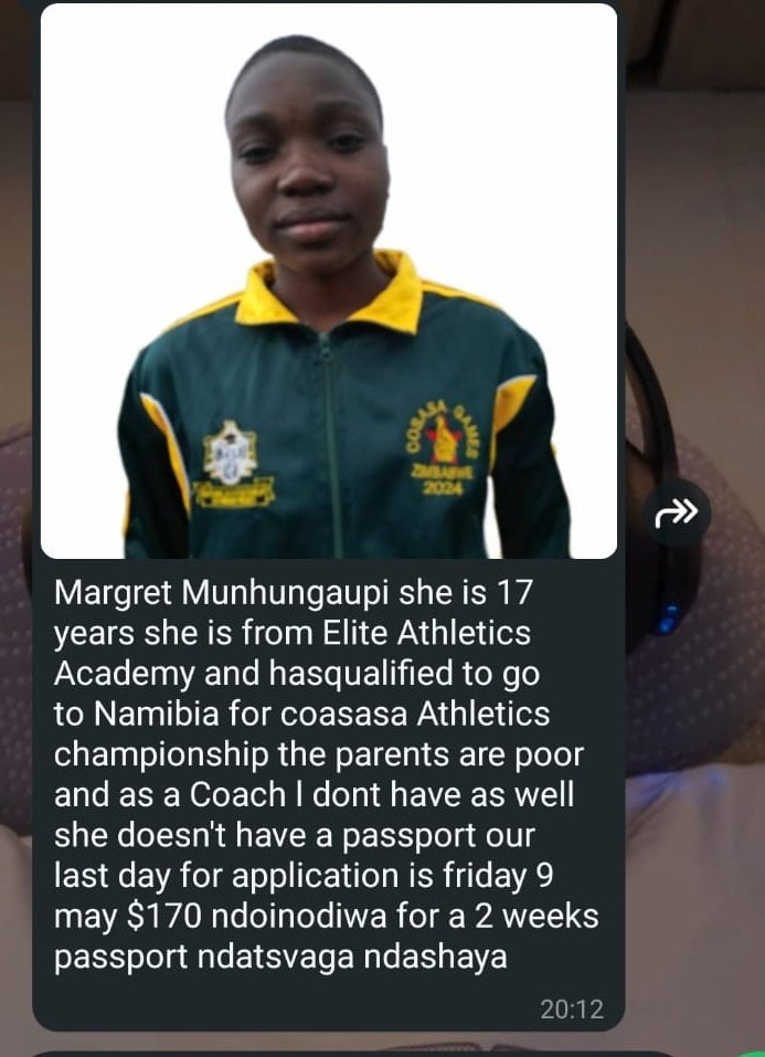 royalmabika44's tweet image. I got this message from Elliot Mujaji this morning .
This girl here is one of the fastest in the midlands Province from Shabanie 
She has qualified for Windhoek 2025. The parents and the coach Elliot Mujaji have failed to raise the 170 required by Tommorow for her to get a…