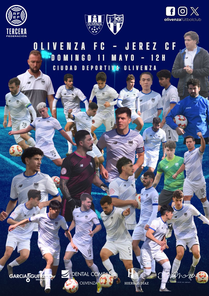 OlivenzaF_C's tweet photo. Último partido de la temporada, en casa.

➡️ @JerezClubFutbol 
🏟 Ciudad Deportiva Ramón Rocha
🗓 Domingo 11 Mayo
⌚️ 12H

🤍💙 https://t.co/cc4pT8CuR4