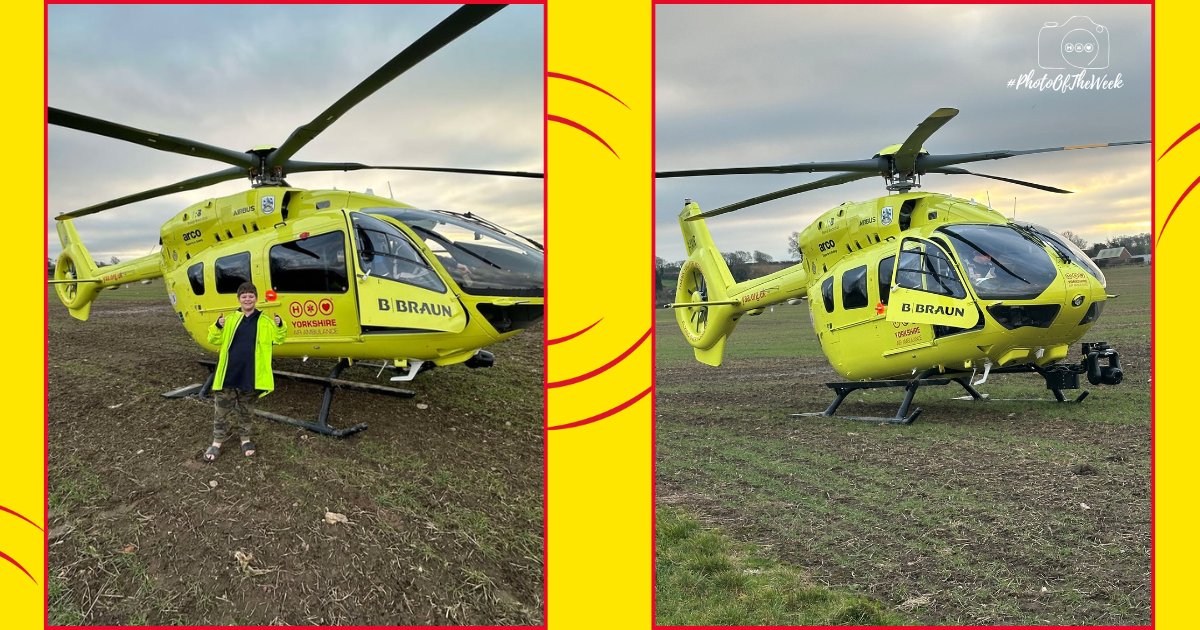 This week we have 2 fantastic 'Photos of the Week', from YAA supporter Danny Traves, featuring our aircraft in action during a call out to Northallerton, N Yorks. Danny's son Kyle was absolutely over the moon to pose with the aircraft! 💛

#PhotoOfTheWeek #Yorkshire #AirAmbulance