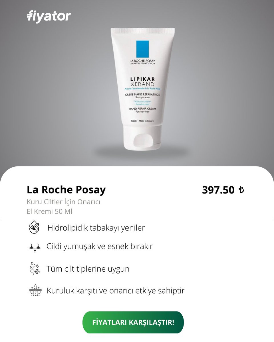 Kuru ciltler için yoğun bakım! 📷
La Roche Posay Lipikar El Kremi ile ellerinize nem, yumuşaklık ve onarıcı etki kazandırın.

💸En iyi fiyatı Fiyator’da karşılaştır!
#LaRochePosay #ElKremi #CiltBakımı #Nemlendirici #KuruCiltler #FiyatKarşılaştırma #Fiyator #BakımRutini
