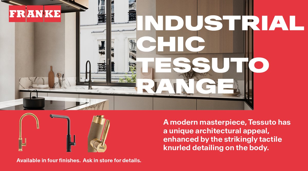 centralsolihull's tweet image. Franke’s Tessuto range pairs industrial chic with smart design.

Knurled finishes, ceramic valves, champagne-like flow 💧 and all available in Decor Steel, Brass or Polished Nickel.

Pop in-store for more details.

#TheIPG @franke_group #KitchenTap #ModernKitchen #InteriorDesign