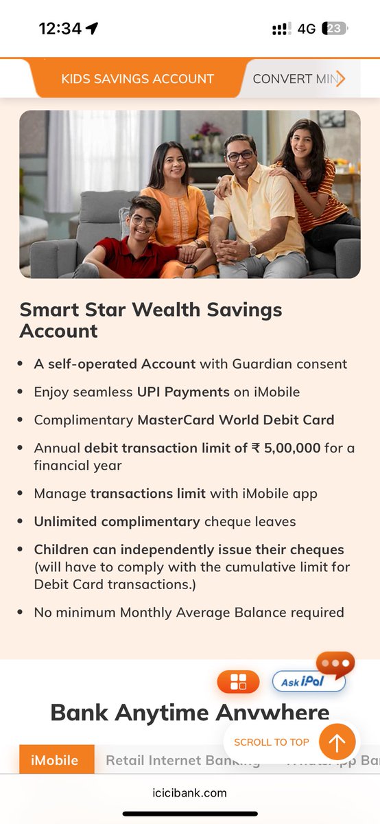 shib4u's tweet photo. @ICICIBank_Care I’m at your @ICICIBank Powai branch to open a Smart Star account for my daughter. Bank says no such option available, regular account can be opened with 1Lakh deposit. Your site says no balance required https://t.co/ImSKsL61Mu