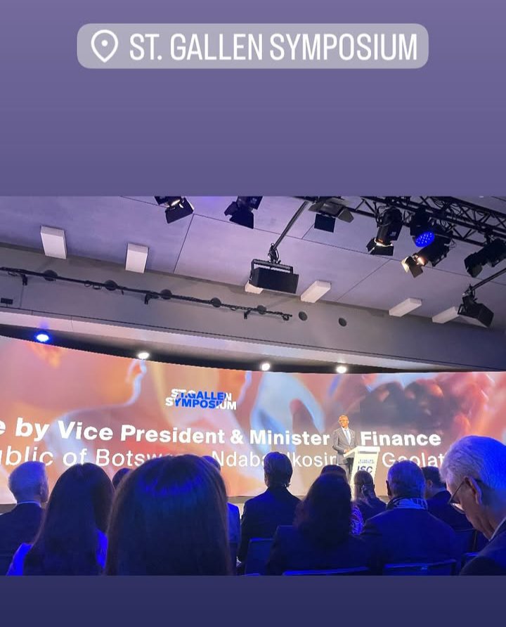 AP_Women's tweet photo. Vice President and Minister of Finance @Ndaba_Gaolathe met with Canadian AI governance expert, Simone Zhenting Mao at St.Gallen Symposium, Switzerland 

#54SGS
#ShiftingGlobalPower 
#StGallenSymposium
#NdabaInEU https://t.co/sym92KjCtK
