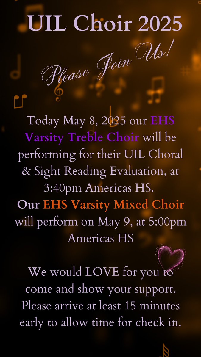 We would love to have you in the audience!☺️ #itstartswithmusic  #myfalconsingers <a href="/Eastlake_HS/">Gilbert R . Martinez</a> <a href="/STUCOEASTLAKE/">Eastlake STUCO</a> #SISDFineArts #TeamSISD