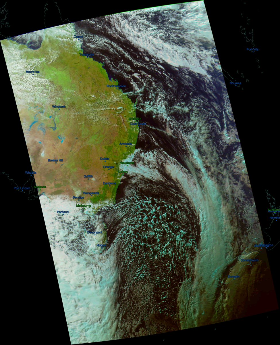 BenSKlerk1's tweet photo. #ElektroL4 (3:42UTC) 1:42pm 8 May AEST
#MeteorMN2_4 #LRPT (4:55UTC) 2:55pm
#Satdump, #DiscoveryDish, #Airspy mini
#MeteorGis, #QFH, #Nooelec Noaa, #RTLSDR
#weather #LRIT #Satellite #Australia #NewZealand #Globe #Earth https://t.co/alsa4CB3e6