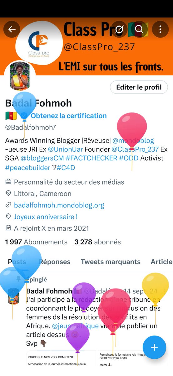 Badal Fohmoh 🇨🇲 (@badalfohmoh7) on Twitter photo À moi les ballons, les bougies et les souhaits aujourd'hui !
8 mai, 🎂✨ Hbd chérie <a href="/Badalfohmoh7/">Badal Fohmoh 🇨🇲</a> !
Je suis fière de toi, de nous, de chaque étape... Brilles !
Je t'aime de toutes mes tripes ! À moi les ballons, les bougies et les souhaits aujourd'hui !
8 mai, 🎂✨ Hbd chérie <a href="/Badalfohmoh7/">Badal Fohmoh 🇨🇲</a> !
Je suis fière de toi, de nous, de chaque étape... Brilles !
Je t'aime de toutes mes tripes !