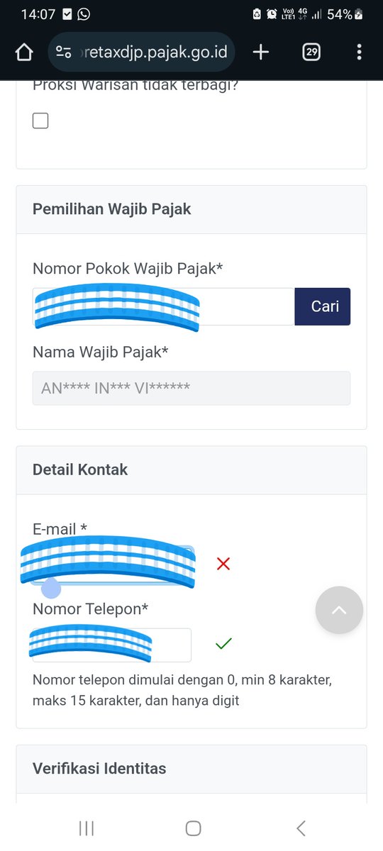 Halo <a href="/kring_pajak/">#PajakKitaUntukKita</a> untuk aktivasi npwp di coretax kenapa alamat emailnya terdeteksi salah terus ya? Padahal email saya hanya 2, dan semuanya terdeteksi salah. Mohon bantuannya