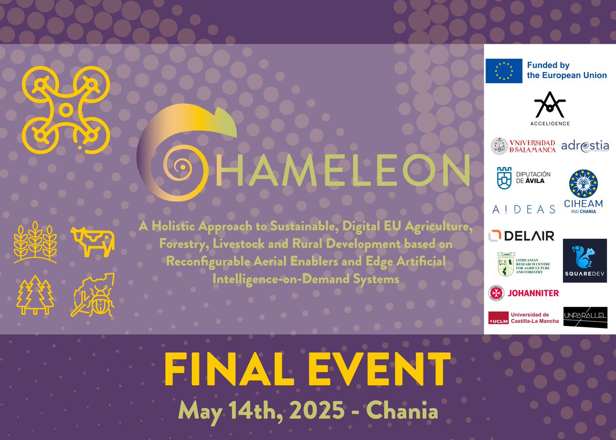 ⏳ Just days away!
CHAMELEON Final Demo &amp; Event 🇬🇷
📅 13–14 May | Chania, Crete
🔹 13 May: Pilots demo
🔹 14 May: Final event w/ PO, DG AGRI &amp; REA
💻 Online access available! ➡️docs.google.com/forms/d/e/1FAI…

#CHAMELEON_EU #HorizonEurope #AgriTech