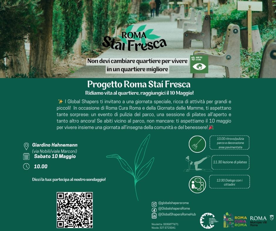 Vi aspettiamo numerosi al parco Hanhemann per tante attività divertenti in occasione di Roma Cura Roma e la Festa della Mamma.

Link al sondaggio di Roma Stai Fresca👉docs.google.com/forms/d/e/1FAI…