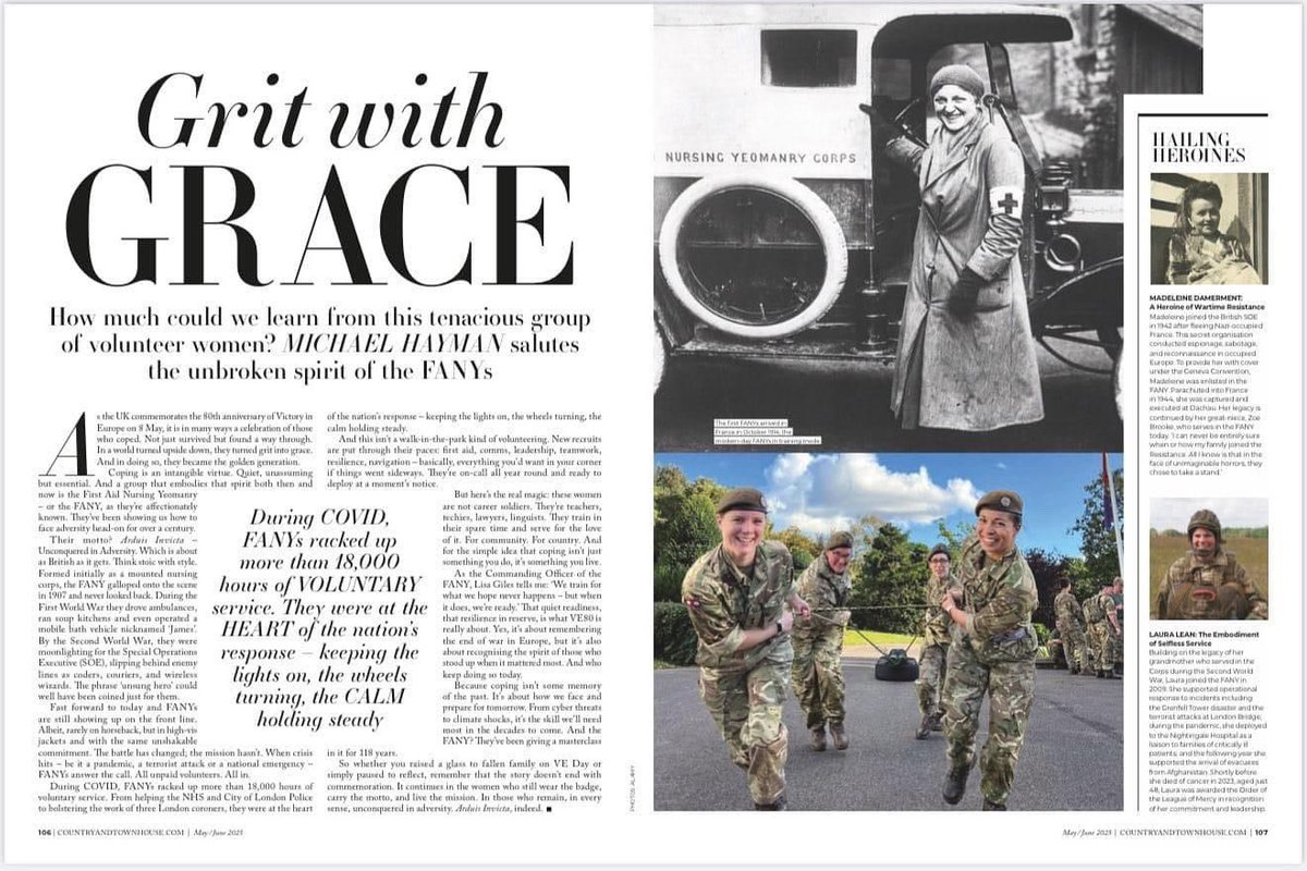 FANY (PRVC) (@fany_prvc) on Twitter photo The Corps was featured in the May edition of <a href="/countryandtown/">Country and Town House</a> magazine to reflect on the service of so many FANYs throughout the Second World War, and celebrate the inspiration that those who served in the past provide to the active members of today. The Corps was featured in the May edition of <a href="/countryandtown/">Country and Town House</a> magazine to reflect on the service of so many FANYs throughout the Second World War, and celebrate the inspiration that those who served in the past provide to the active members of today.