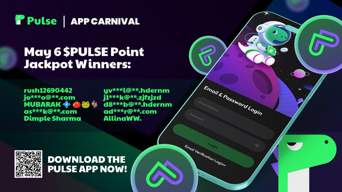 PulseSocialFi's tweet photo. π Pulse App Carnival Winners for May 6-7! π
Congrats to the lucky Pulsers below! πΈ
Keep checking in and keep winning β more prizes coming tomorrow! π
π² Download Pulse and join the check-in streak!
π https://t.co/4HNK6am5HL
#PulseSocialFi #CheckInToWin #CryptoRewards https://t.co/7XODOJuGO7