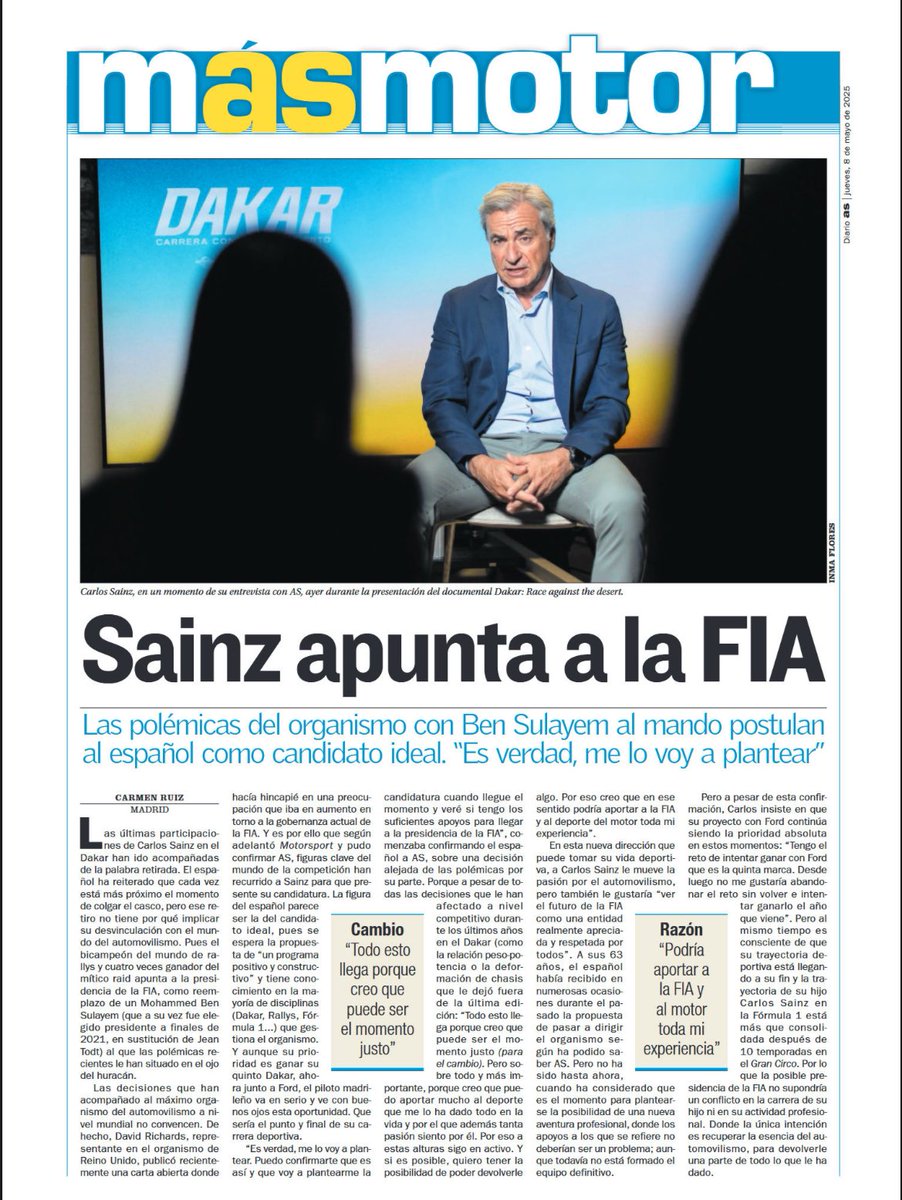 📰🗞️

💥 Sainz apunta a la FIA 💥

✍🏽 <a href="/RuizMartinezC/">Carmen Ruiz</a>, Diario As.