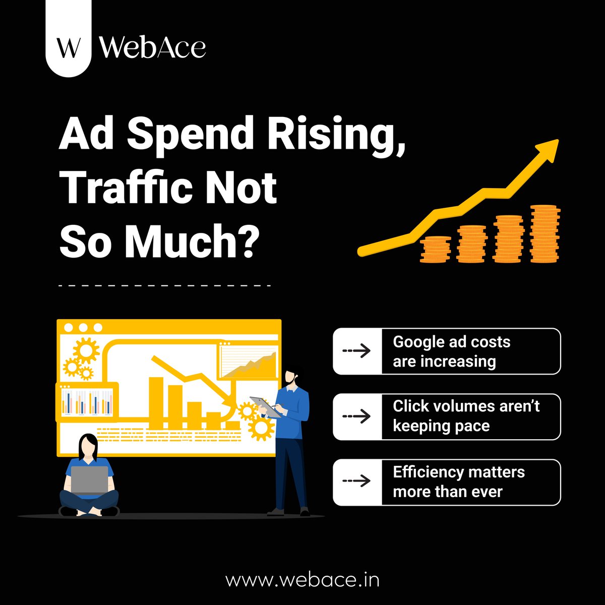 WebAce_India's tweet image. 📉 Rising ad spend, but flat traffic?

2025 is all about smarter campaigns, tight targeting, and ROI-first strategies.

♠️ At WebAce, we make every rupee count.
Ready to optimize your Google Ads?

#WebAce #GoogleAds #AdSpend #PerformanceMarketing #DigitalROI