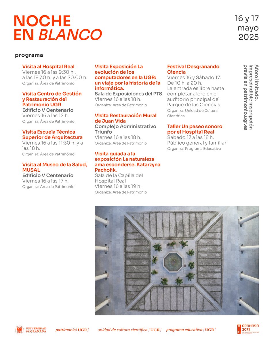 Patrimonio_UGR's tweet photo. #NocheEnBlancoGr | Ayer anunciamos nuestra participación a través del Vicerrectorado de Extensión Universitaria, Patrimonio y RRII de @CanalUGR. Hoy puedes inscribirte en: https://t.co/L9hCZgx3lB https://t.co/MooSSdTpv5