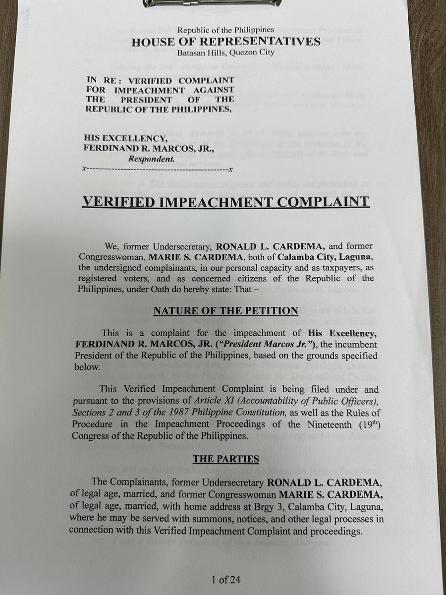 smninews's tweet photo. BREAKING NEWS | Duterte Youth Party-list Chairman Ronald Cardema at Rep. Marie Cardema, maghahain ng kauna-unahang impeachment complaint vs Bongbong Marcos

📷 Ronald Gian Cardema https://t.co/IyD6Ppjokt