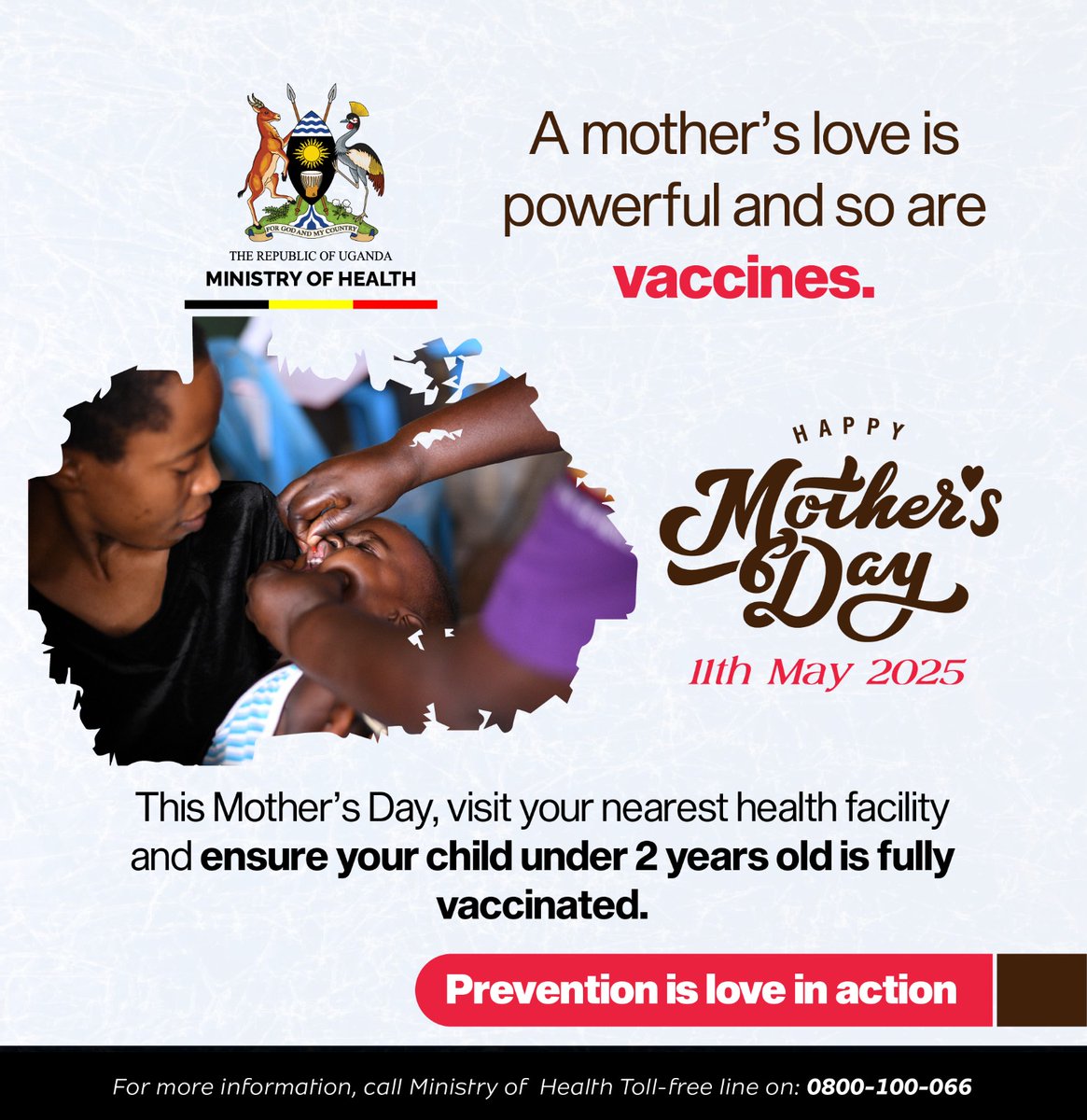 A mother's love is powerful and so are vaccines.

Ensure all children are vaccinated 9 times before their 2nd birthday. #MOHatWork