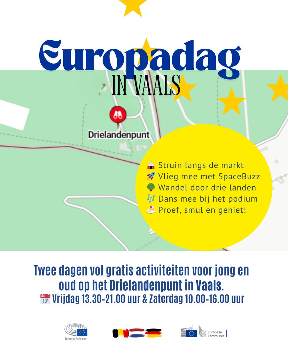 Europadag in Vaals! Ontdek drie landen in één wandeling! Tijdens #Europadag neemt een gids je mee langs de verhalen van België, Duitsland en Nederland. Beklim gratis de #Wilhelminatoren en bewonder het #Natura2000-gebied. #EUinNL #drielandenpunt
Meer?👉europa.eu/!WbRvYx