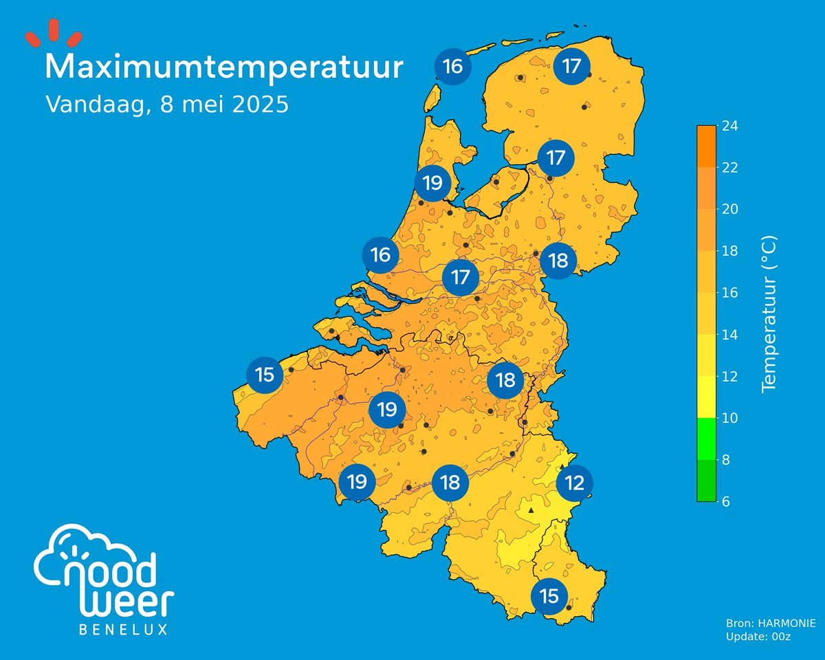Goedemorgen! Het is vanochtend al op veel plekken #zonnig. Uiteindelijk evolueren we vandaag naar een mix van #zon en wolkenvelden. Het blijft nagenoeg overal droog. Enkel in het uiterste westen zou een bui kunnen vallen. Het wordt tussen 17 en 19°C op de meeste plekken bij een