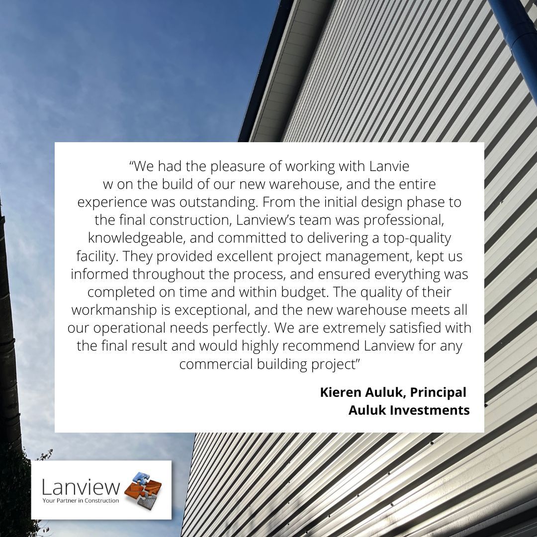 LanviewUK's tweet photo. “We had the pleasure of working with Lanview on the build of our new warehouse, and the entire experience was outstanding...” – Kieren Auluk, AULUK Investments

Thank you, Kieren! 🙌

🔗 https://t.co/9otjTvwo7L

#WarehouseBuild #ConstructionExcellence #ClientTestimonial https://t.co/flScfptA7g