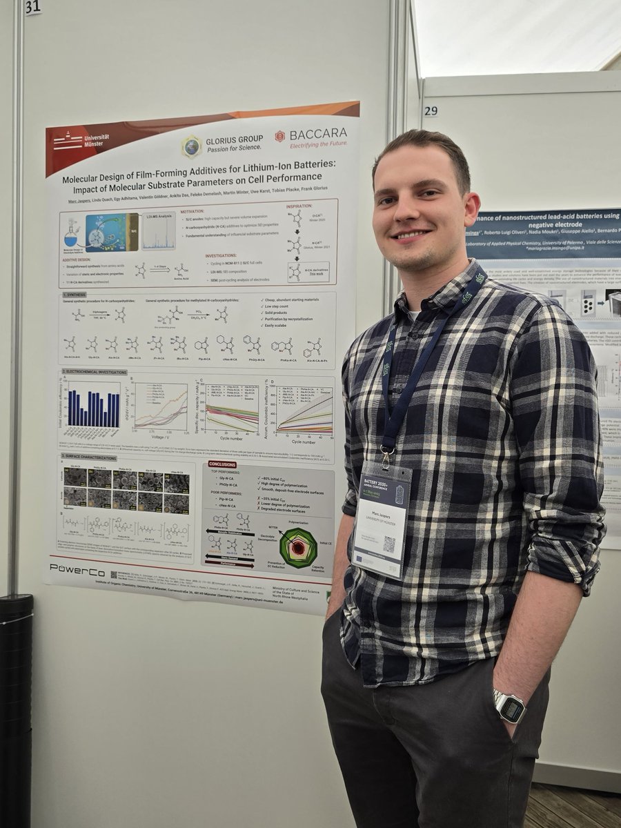 Glorius Group (@gloriusgroup) on Twitter photo Great times at this year's <a href="/2030Battery/">BATTERY 2030 +</a> Conference🧪🔋
New connections, interesting discussions and even better feedback for our PhDs Steffen & Marc.
Huge congrats to Steffen for winning the EERA JP Energy Storage Award for best poster presentation 🎉🎉
#BatteryResearch Great times at this year's <a href="/2030Battery/">BATTERY 2030 +</a> Conference🧪🔋
New connections, interesting discussions and even better feedback for our PhDs Steffen & Marc.
Huge congrats to Steffen for winning the EERA JP Energy Storage Award for best poster presentation 🎉🎉
#BatteryResearch