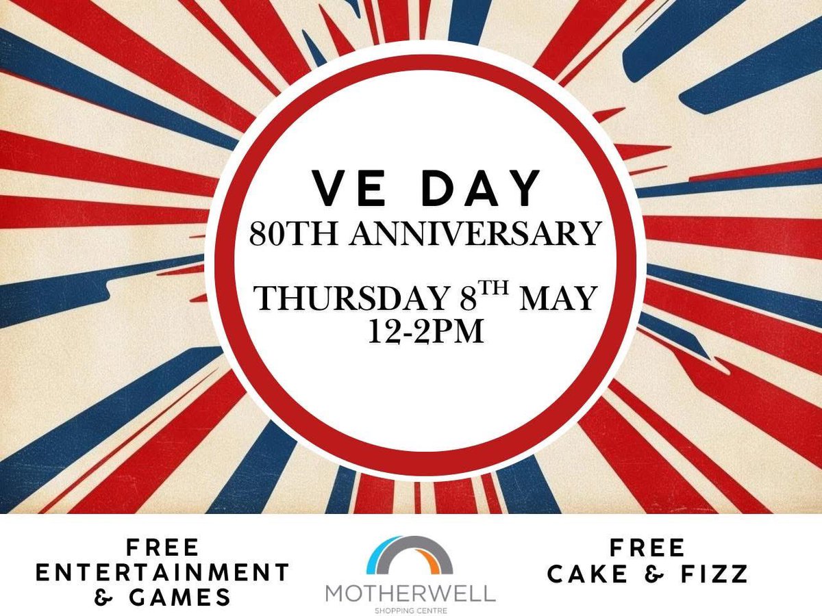 Join us on TODAY (just up from Officers Club and Iceland) for an enjoyable  #veday80thanniversary afternoon. 

🥂 FREE non alcoholic fizz
🧁 FREE VE Day cupcakes
🎵 FREE music and song from Beverley Lyons
🏆 FREE chances to win prizes

12-2pm TODAY