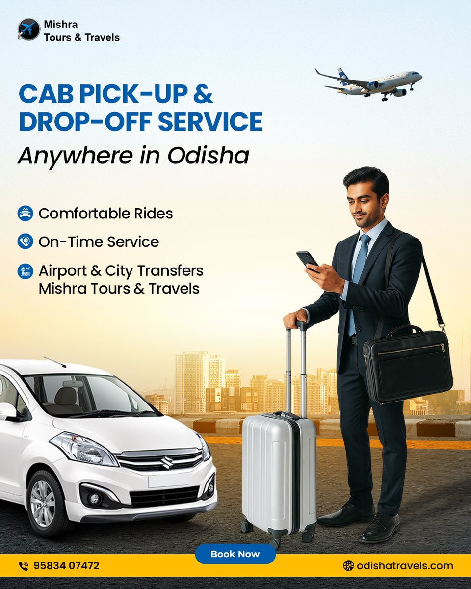 Why wait around when your cab could already be here? 
Mishra Tours &amp; Travels offers fast, clean, and comfy cab service across Odisha.

#odishatravel #ComfortableRides #ontimeservice #AirportTransfersOdisha #CityTravelOdisha #MishraToursandTravels #travelodisha #HassleFreeTravel
