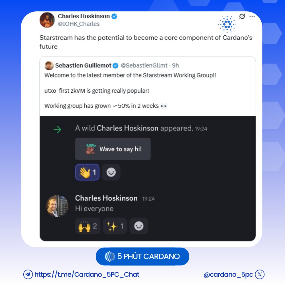 cardano_5pc's tweet photo. 🚀 Starstream – Charles Hoskinson affirms: Starstream could become a core component of Cardano's future 💥
Smarter smart contracts, stronger security, better scalability – Cardano is shifting into high gear!
#Cardano #Starstream #zkVM #PaimaStudios #Blockchain #SmartContracts #Web3