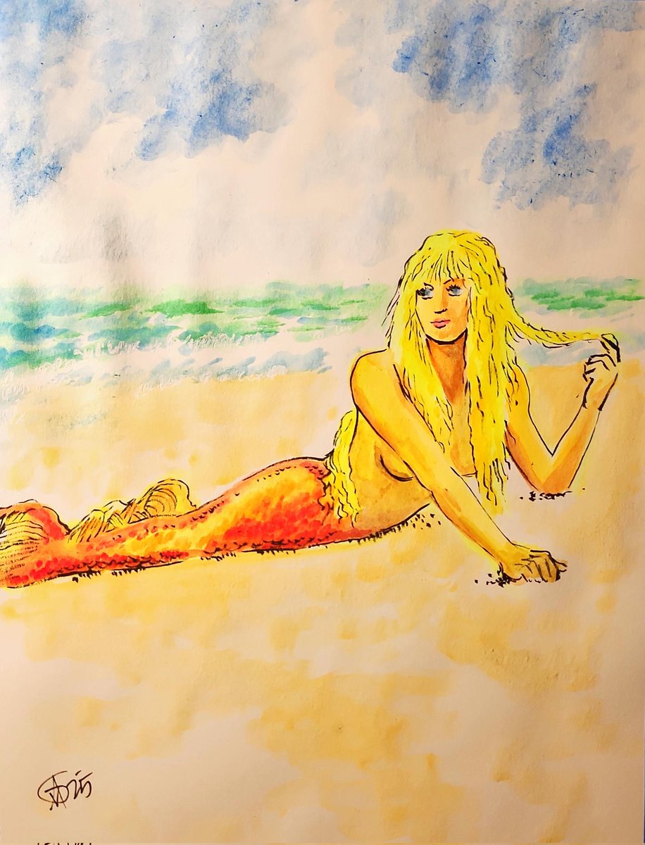 Drew90888211's tweet photo. In the spirit of Mer-May, Comic Jam Hawaii drew mermaids for drink n draw tonight. I managed to paint two mermaids, an ominous silhouette beneath the surface and a tribute to Daryl Hannah in Splash! #comicjamhawaii #drinkanddraw #mermay #mermaids #splash #fanart #darylhannah https://t.co/MFrBGdCijF