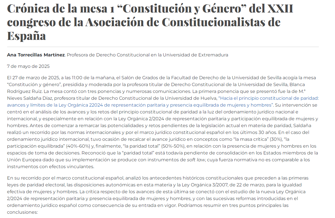 Nueva entrada en el #BlogCEPC: "Crónica de la mesa 1 “Constitución y Género” del XXII congreso de la Asociación de Constitucionalistas de España", de Ana Torrecillas Martínez <a href="/AnaTMGB/">Ana Torrecillas</a> 
Sexta crónica del congreso de la <a href="/ACE_ACOES/">ACE_ACOES</a> #XXIICongresoACE
cepc.gob.es/blog/cronica-d…