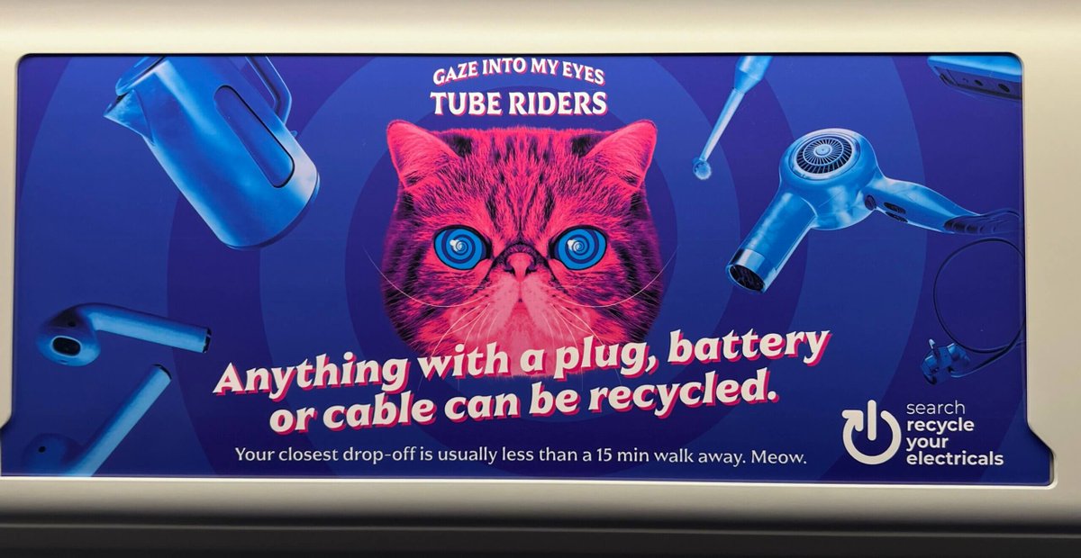 Kudos to <a href="/recycleelectric/">Recycle Your Electricals</a> on extracting maximum fun from a creative's worst nightmare.
"Hello we'd like a really cool, eye-catching campaign please."
"Sure, what's the product - fun new app? Cheeky new TV comedy?"
"Er actual… tubeadcritic.com/2025/05/08/rec…