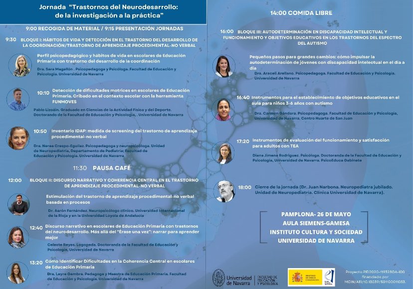 tapvisible's tweet photo. Desde el Grupo de investigación Neurodesarrollo y aprendizaje os invitamos a la jornada Trastornos del neurodesarrollo: de la investigación a la práctica. 

📅 26 de mayo
📍Aula Siemens Gamesa (ICS)- Sede de Pamplona
👉: https://t.co/44r4Hz6cDN https://t.co/BPT7cGNoFn