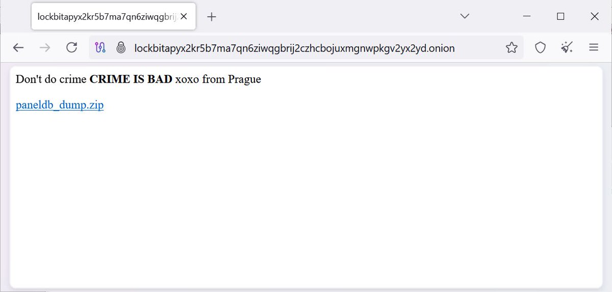 LockBit ransomware gang hacked, victim negotiations exposed

>The LockBit ransomware gang has suffered a data breach after its dark web affiliate panels were defaced and replaced with a message linking to a MySQL database dump.

>All of the ransomware gang's admin panels now