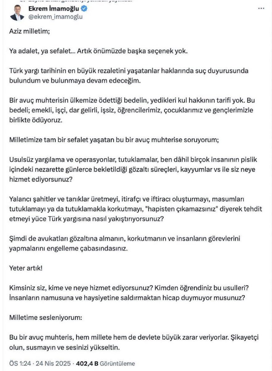 ekrem imamoğlu'nun hesabı ekteki paylaşım yüzünden türkiye'de engellenmiş.

#ekremimamoğlu