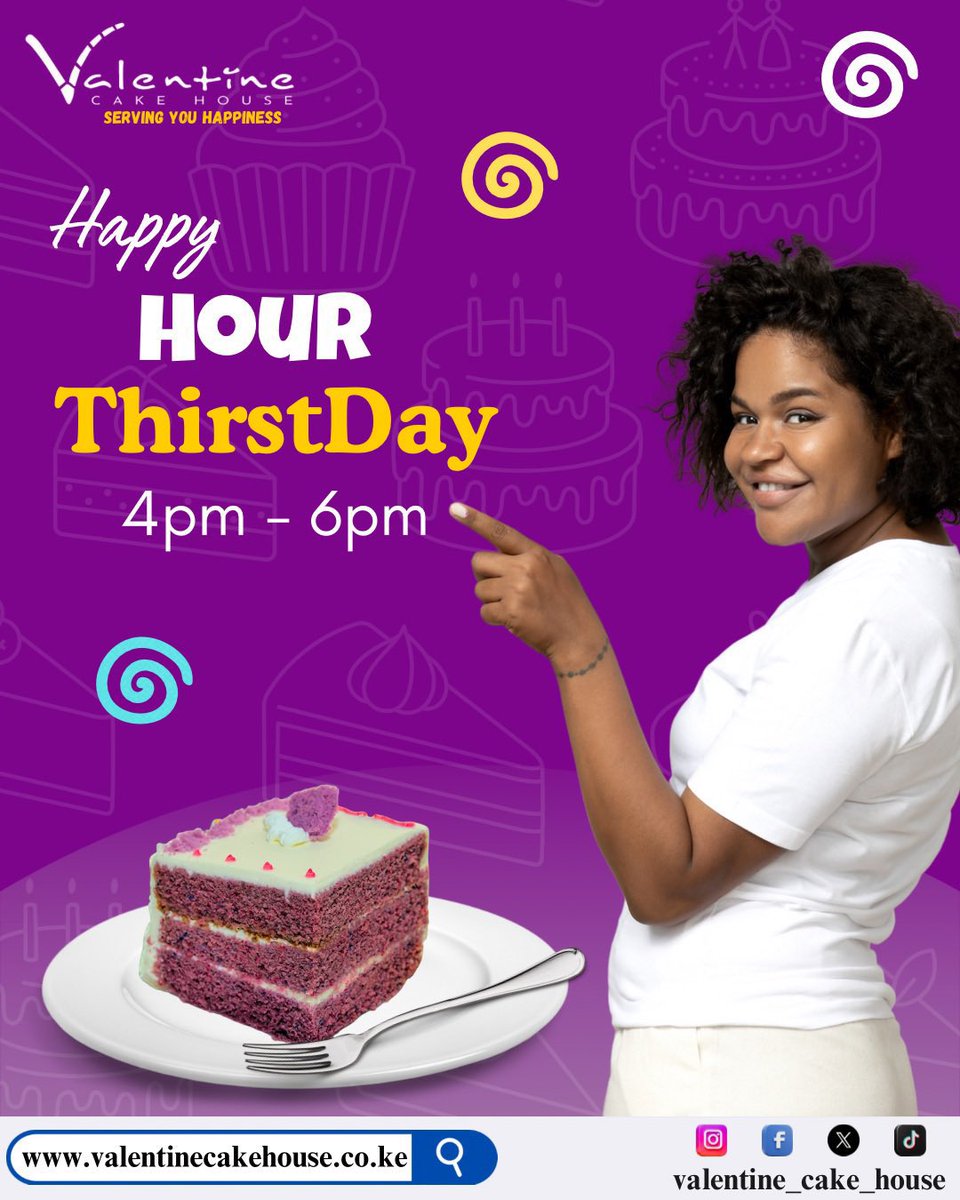 valentinecakes's tweet photo. Slices Happy Hour is on!
Treat yourself to your favorite cake slices at a sweet price.
Because Thursdays deserve a little extra joy!
#valentinecakehouse #servingyouhappiness #cakeslice #thursday #happyhour https://t.co/vMVa8vWRgJ