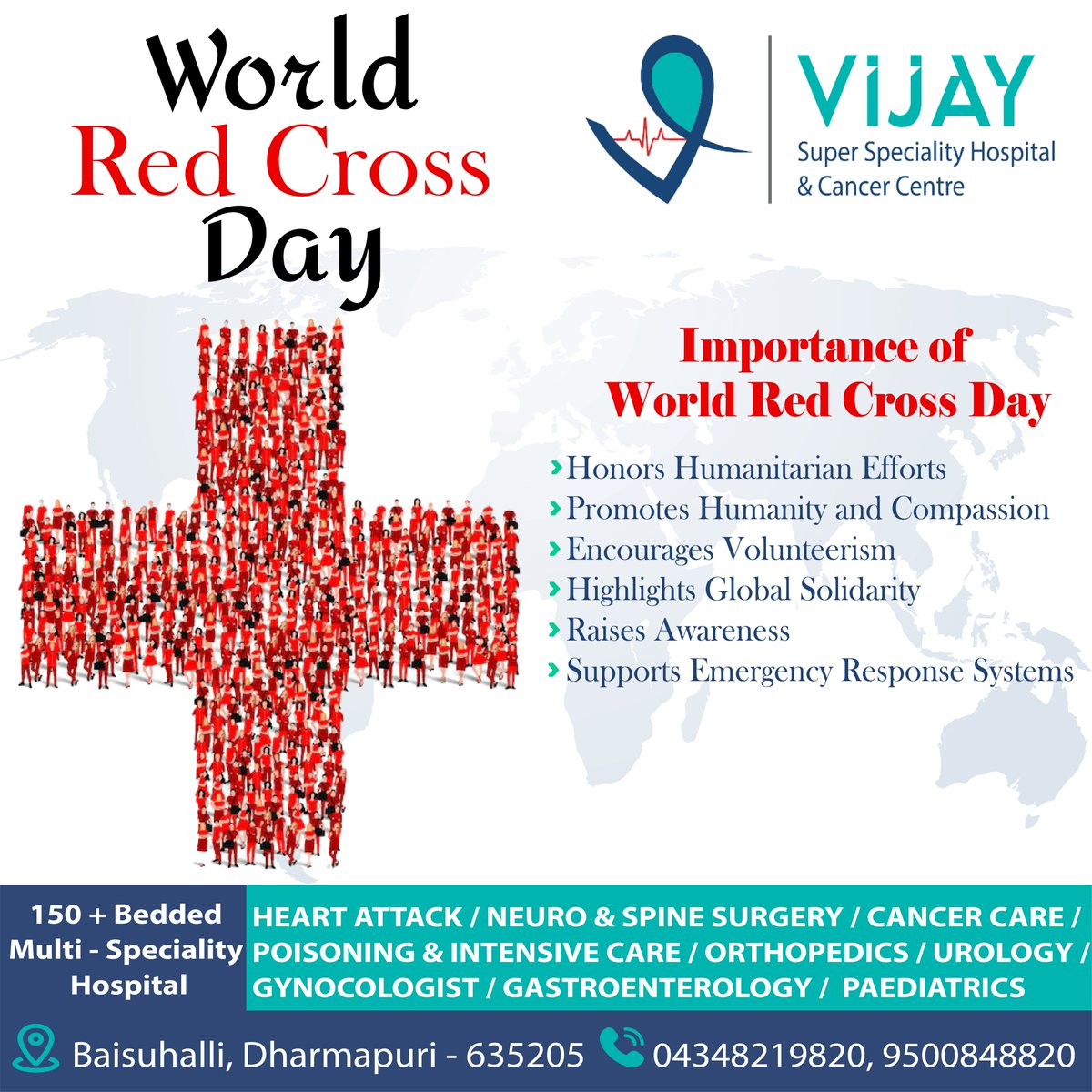 vsshcc's tweet photo. 🌍 World Red Cross Day ❤️
At Vijay Super Speciality Hospital &amp; Cancer Centre, we join hands with the global Red Cross movement to recognize the spirit of compassion, care, and courage that saves lives every day.

Let’s stand together in support of humanity.

#WorldRedCrossDay https://t.co/HCSjcMWODF