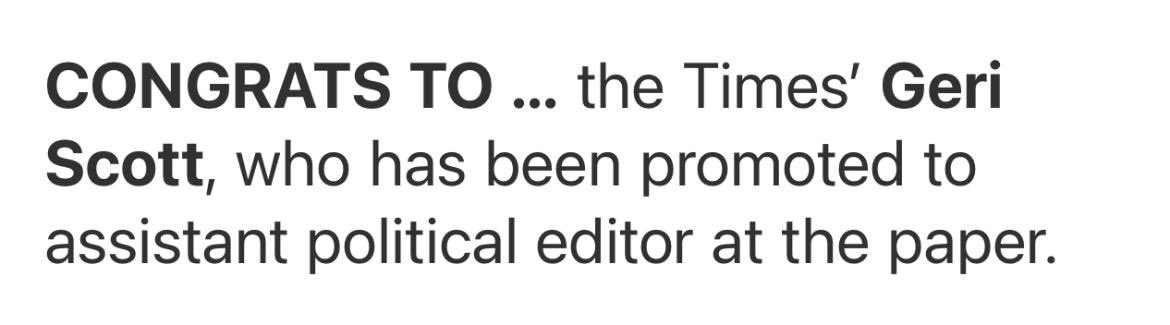 Geri_E_L_Scott's tweet image. Delighted to be promoted to Assistant Political Editor at @thetimes - three years in the best lobby team in Westminster has been a dream, let’s go for some more 🎉