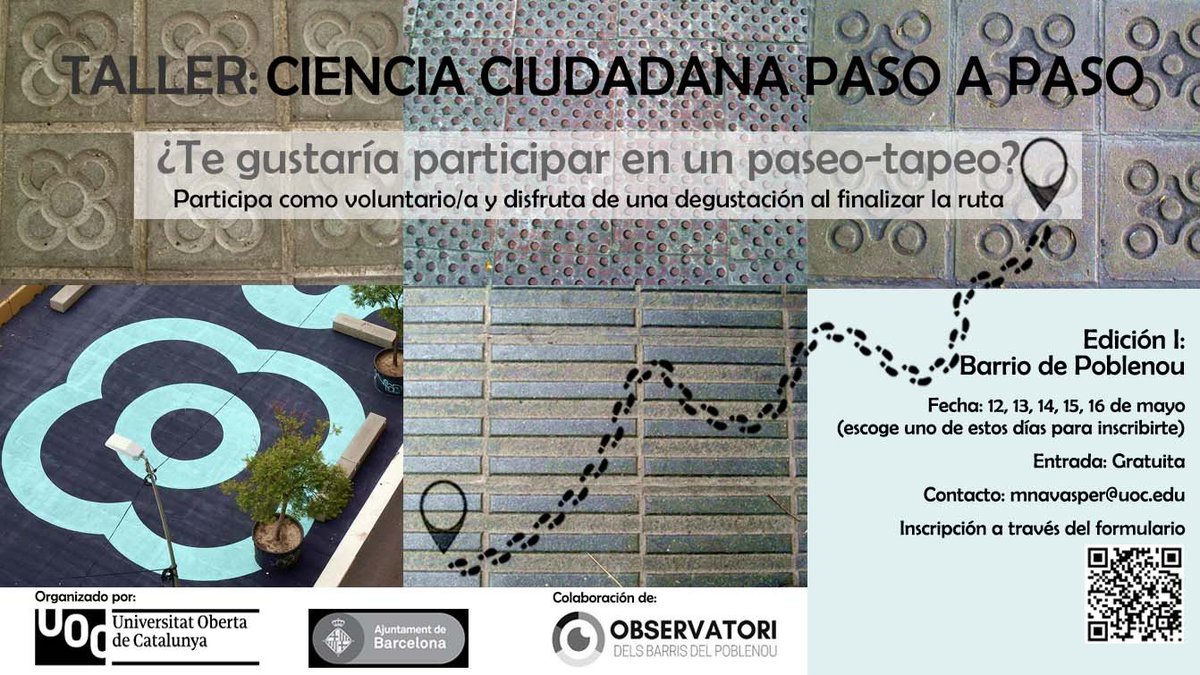 Gabriela Navas (@gabriela_navasp) on Twitter photo 👣¿Por qué caminamos por donde caminamos?
👉¿Vives, trabajas o paseas por Poblenou?
✨¡Ayúdanos a entender cómo nos desplazamos por el espacio urbano!
✍️Inscripción (escoge un día 12-16 de mayo)
forms.gle/NjCJjhHuyLM9QH…
<a href="/TURBA_IN3/">TURBA lab IN3/UOC</a> <a href="/UOCuniversitat/">UOCuniversitat</a> 👣¿Por qué caminamos por donde caminamos?
👉¿Vives, trabajas o paseas por Poblenou?
✨¡Ayúdanos a entender cómo nos desplazamos por el espacio urbano!
✍️Inscripción (escoge un día 12-16 de mayo)
forms.gle/NjCJjhHuyLM9QH…
<a href="/TURBA_IN3/">TURBA lab IN3/UOC</a> <a href="/UOCuniversitat/">UOCuniversitat</a>