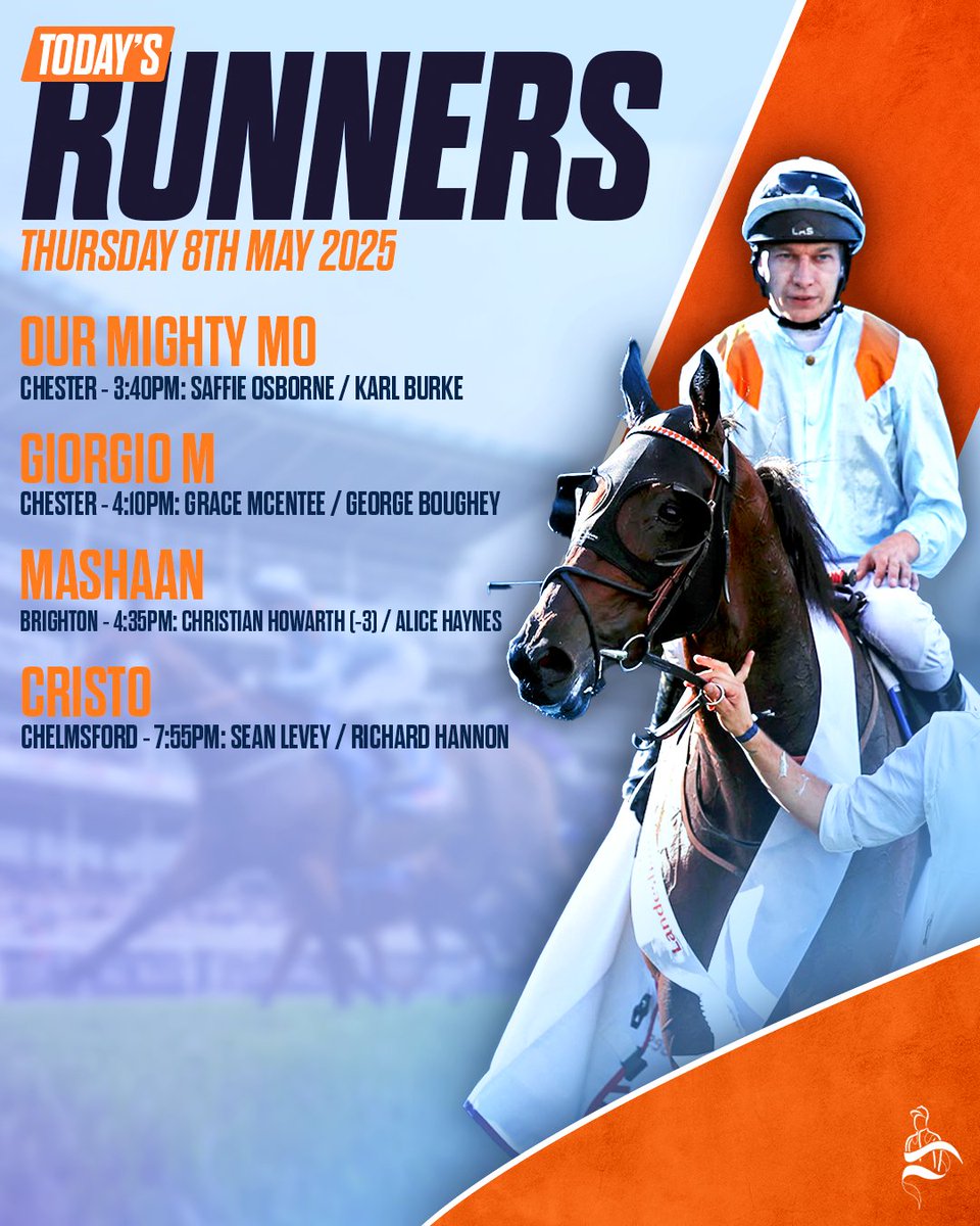 Middleham Park Racing (@mprupdates) on Twitter photo Four runners in action today across <a href="/ChesterRaces/">chesterraces</a>, <a href="/BrightonRace/">Brighton Racecourse</a>, and <a href="/ChelmsfordCRC/">Chelmsford City Racecourse</a>. Best of luck to all owners! #TeamMPR Four runners in action today across <a href="/ChesterRaces/">chesterraces</a>, <a href="/BrightonRace/">Brighton Racecourse</a>, and <a href="/ChelmsfordCRC/">Chelmsford City Racecourse</a>. Best of luck to all owners! #TeamMPR