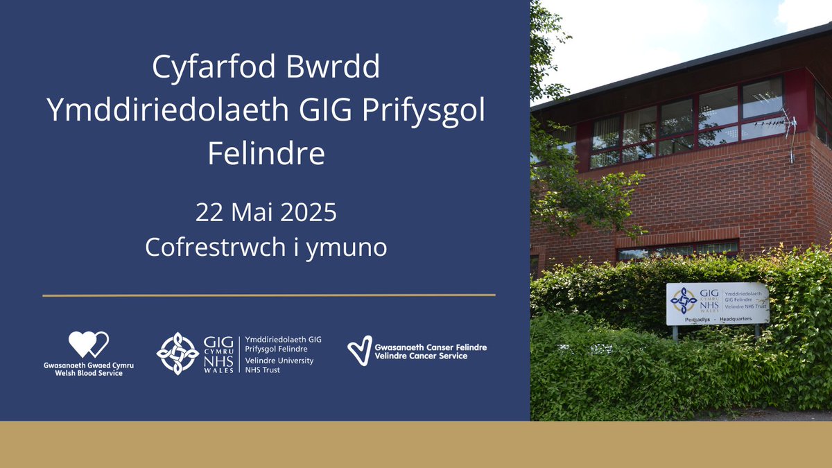 Bydd cyfarfod Bwrdd <a href="/YFelindre/">Ymddiridolaeth GIG Prifysgol Felindre</a> yn cael ei gynnal ar 22 Mai 2025.

Mae'r manylion cofrestru ar ein gwefan: ⬇️

🔗 felindre.gig.cymru/amdanom-ni/bwr…