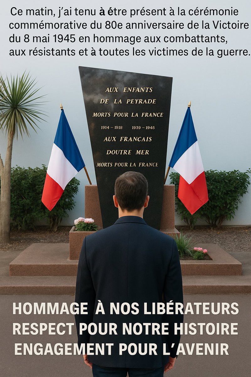 t_cleret's tweet photo. Présent à La Peyrade pour le 80e anniversaire du #8mai1945.
Hommage aux combattants, résistants et victimes de la guerre.
Se souvenir, c’est rester vigilant.
Liberté, mémoire, engagement.

🕊️ #DevoirDeMémoire #Commémoration #Résistance #LaPeyrade #Frontignan #MémoireCollective https://t.co/ChaYA3n9zu