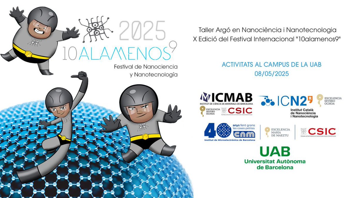 icmabCSIC's tweet photo. 🥳 Avui hi ha el Festival #10alamenos9 @festnano al Campus @UABBarcelona!
Visites als centres @icmabCSIC @imb_cnm @icn2nano i taula rodona a la @UABciencies
Més detalls: https://t.co/keiH8NQMJw https://t.co/aWyYjzlAhc