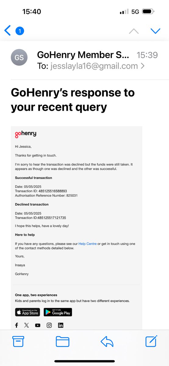 JessGoodman21's tweet photo. Hey @Argos_Online !
I’m still waiting for some contact about some money that was taken out my child’s account that failed to go through on your guys end in store in Newquay. I have the email from GoHenry to prove Can you please let me know as it’s my child’s birthday money !!! https://t.co/0QCQJq6SIj
