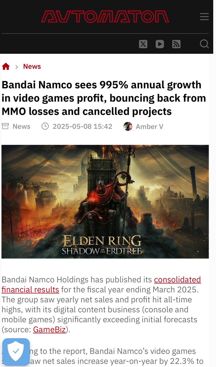 Bandai Namco sees 995% annual growth in video games profit, bouncing back from MMO losses and cancelled projects 

> According to the report, Bandai Namco’s video games sector saw net sales increase year-on-year by 22.3% to approximately $3.16 billion (initially forecast at $2.57