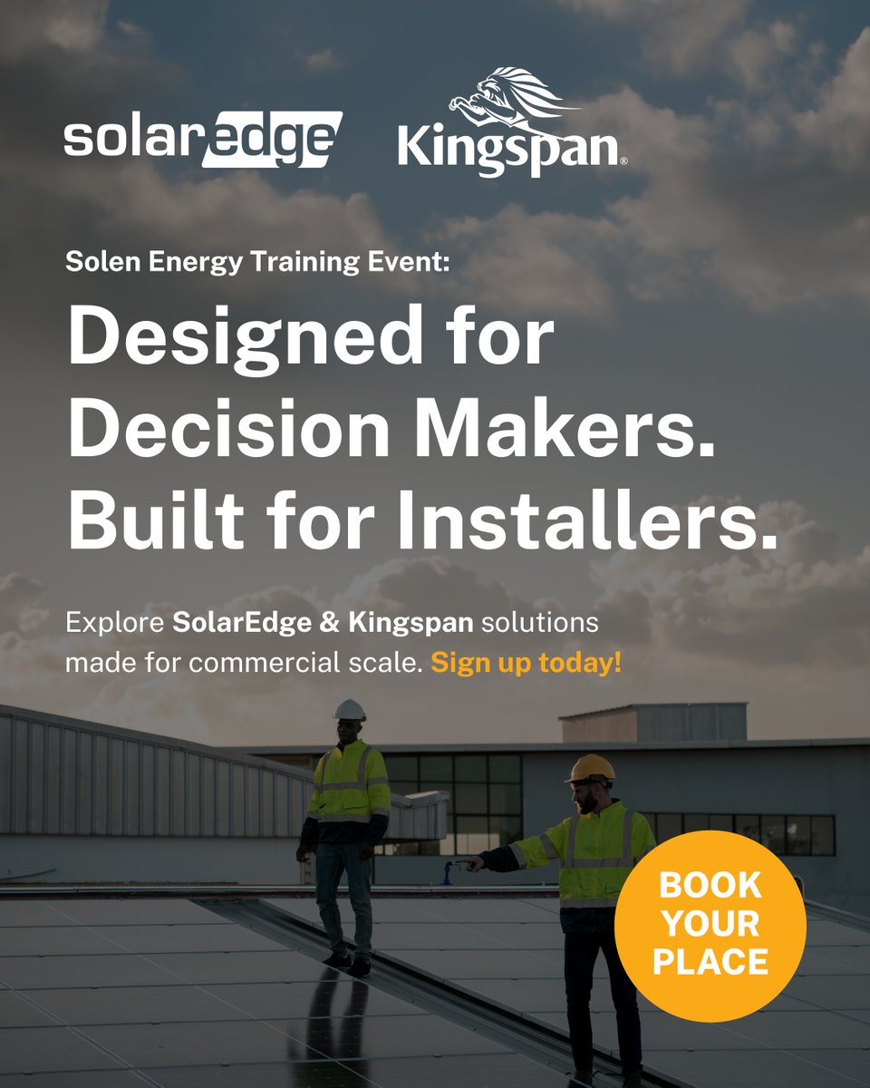 Master the full SolarEdge C&amp;I range with expert-led training 
📍 Kingspan HQ | 9:30–1:00 | Tues 20 May
⚡ Limited spaces – book now: go.solenenergy.com/2w2cv1
#SolarEdge #Kingspan #InstallerTraining #CISolar #CommercialPV