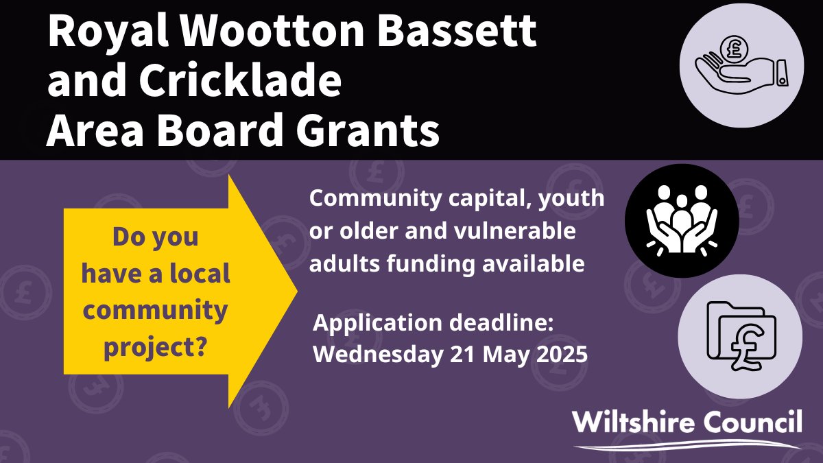 Royal Wootton Bassett &amp; Cricklade Area Board grant deadline is approaching!

If your organisation needs funding support for an upcoming project, get your grant application in by Wednesday 21st May 2025.

Find out more 👉 orlo.uk/Area_Board_Gra…