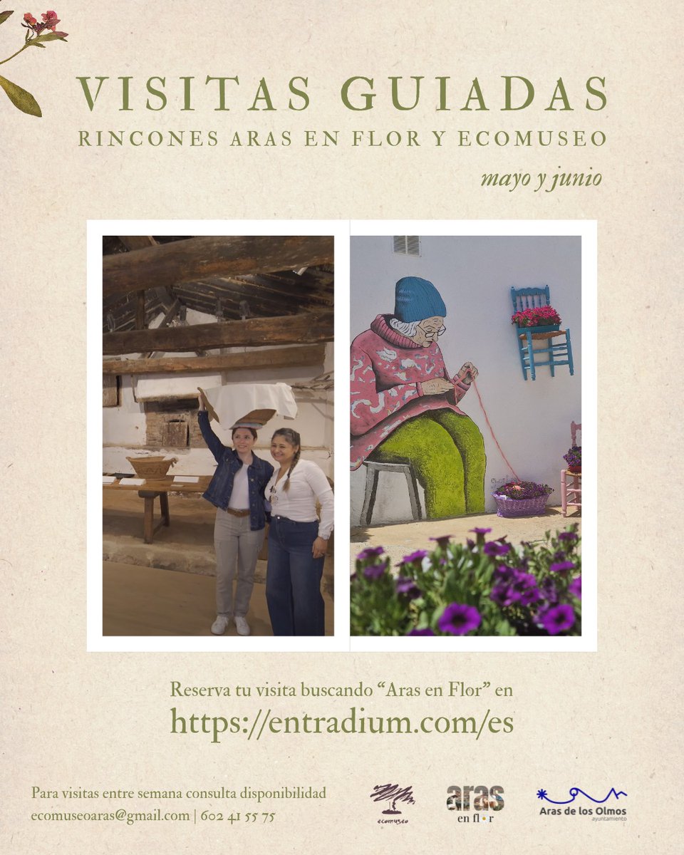 🌻¿Quieres disfrutar de las visitas guiadas Aras en Flor y ecomuseo? recorrerás los 15 rincones participantes en el certamen y conocerás la historia del municipio🌸🌹

¡ya puedes reservar tu visita online!
👉 entradium.com/es

<a href="/ArasdelosOlmos1/">Aras de los Olmos</a> #València #Valènciaturisme