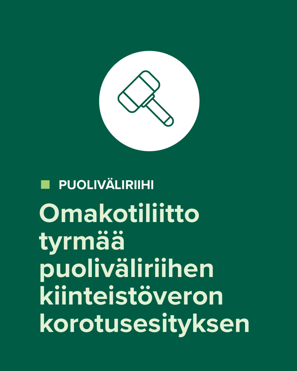 Omakotiliitto tyrmää puoliväliriihen kiinteistöveron korotusesityksen. Lue kannanotto verkkosivuillamme: omakotiliitto.fi/uutiset/2025/0…