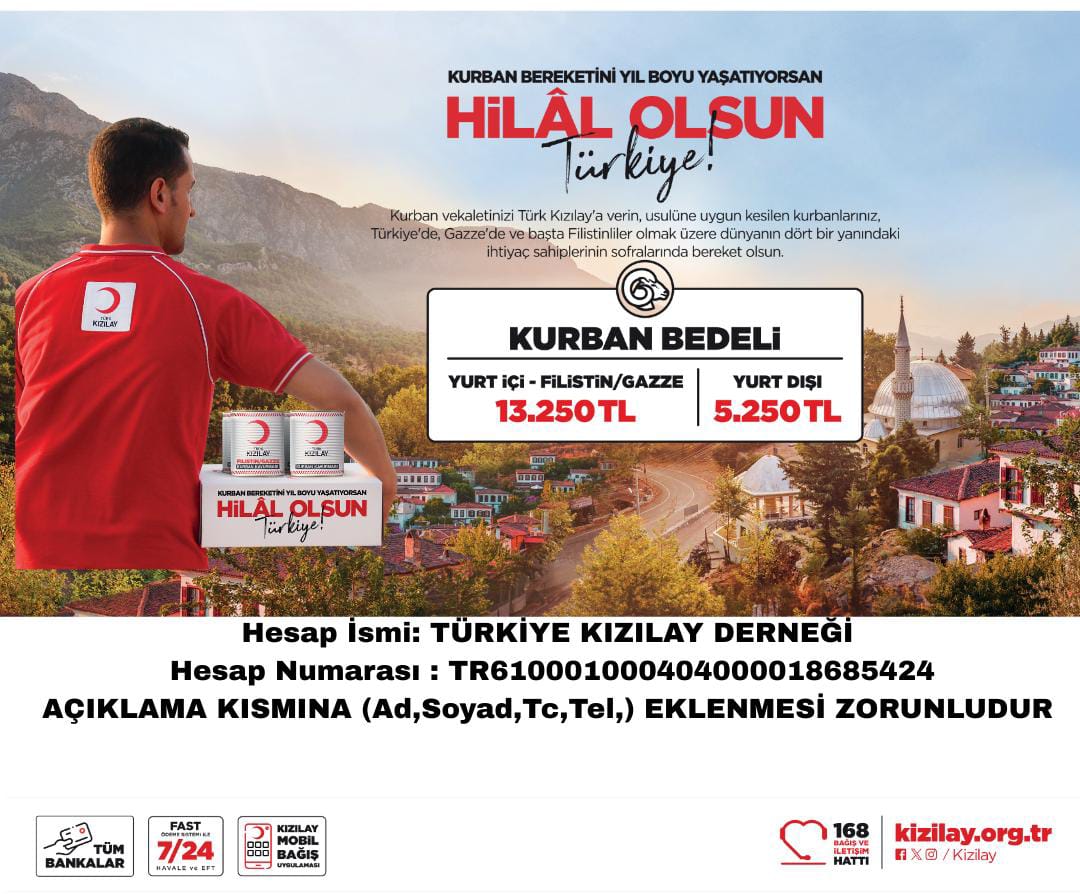 Volkan Okcu (@volkanokcuoglu) on Twitter photo Gazze kurban programı için soran arkadaşlar için, <a href="/Kizilay/">Türk Kızılay</a> bu sene de uzun dayanımlı konserve olarak kurbanları bölgeye ulaştıracak...
Görüşmelerimiz sonucunda da en sağlıklarını birlikte çalışmak olduğuna karar verdik...
Katılmak isteyenler lütfen isim, soyisim, tc ve telefon Gazze kurban programı için soran arkadaşlar için, <a href="/Kizilay/">Türk Kızılay</a> bu sene de uzun dayanımlı konserve olarak kurbanları bölgeye ulaştıracak...
Görüşmelerimiz sonucunda da en sağlıklarını birlikte çalışmak olduğuna karar verdik...
Katılmak isteyenler lütfen isim, soyisim, tc ve telefon